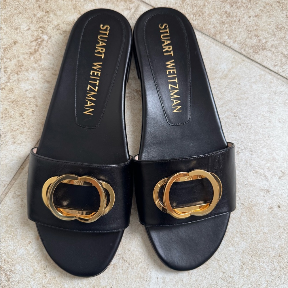 Stuart Weitzman Black and Gold Sandals - Picture 10 of 13